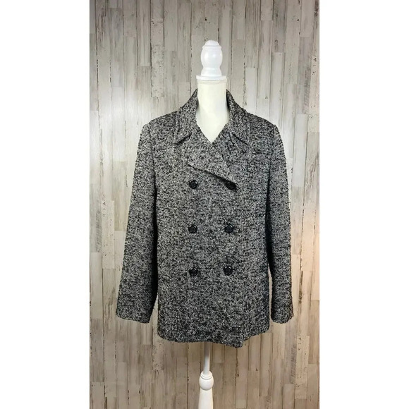 Preston & York Women's Black Tweed Wool Blend Double Breasted Pea‎ Coat Size 16 - Picture 1 of 5